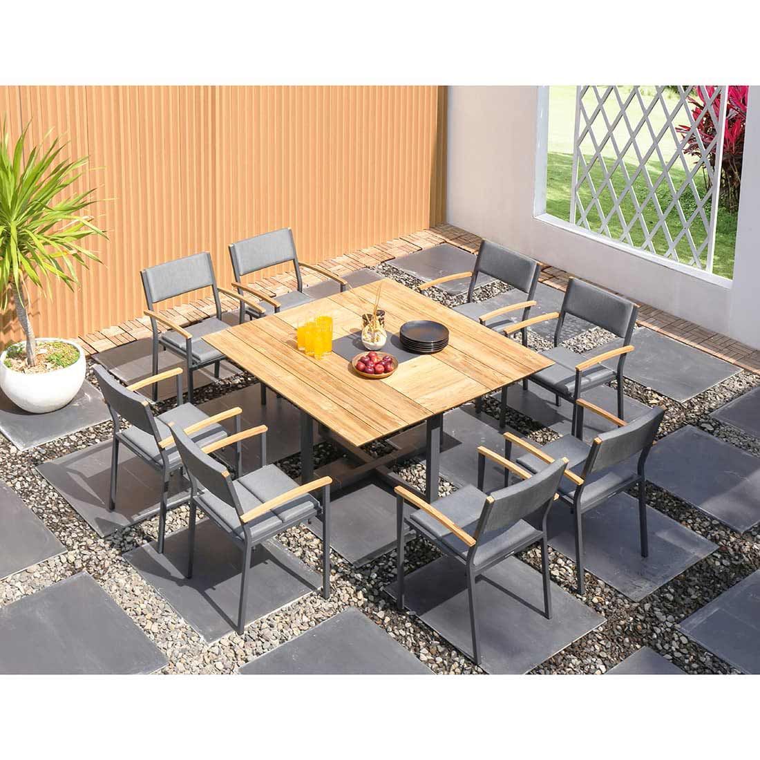 Zebra Quadux Tisch 140x140cm Aluminium/Teak recycelt Graphit/Natur