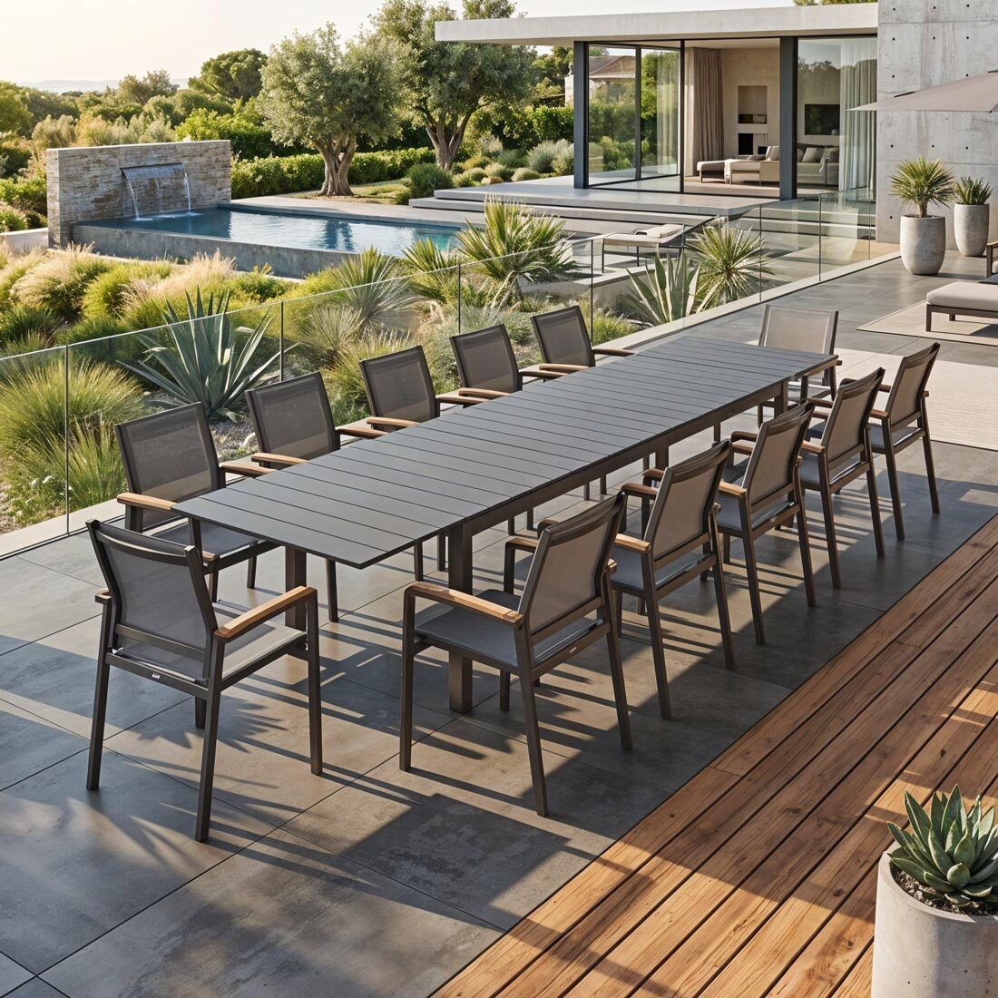OUTLIV. Florenz Gartenmöbel-Set XXL (12 Plätze) Tisch 266/3331/396x110cm Anthrazit