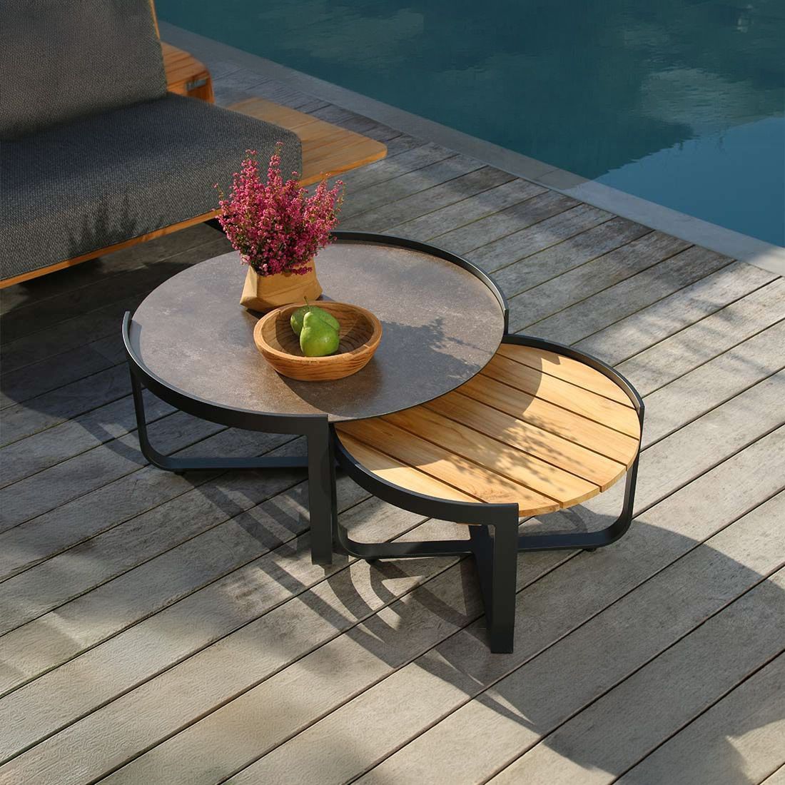 Zebra Fly Loungetisch-Set 2-tlg. Aluminium/Teak/Glaskeramik Graphite/Grau/Natur