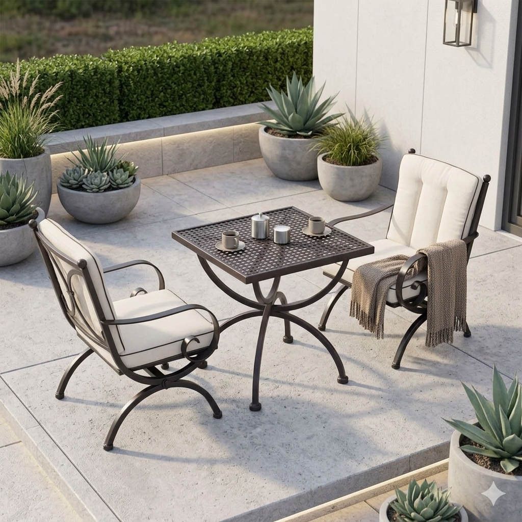 MBM Romeo Loungeset inkl. Loungetisch Schmiedeeisen/Baumwolle Marone Antik