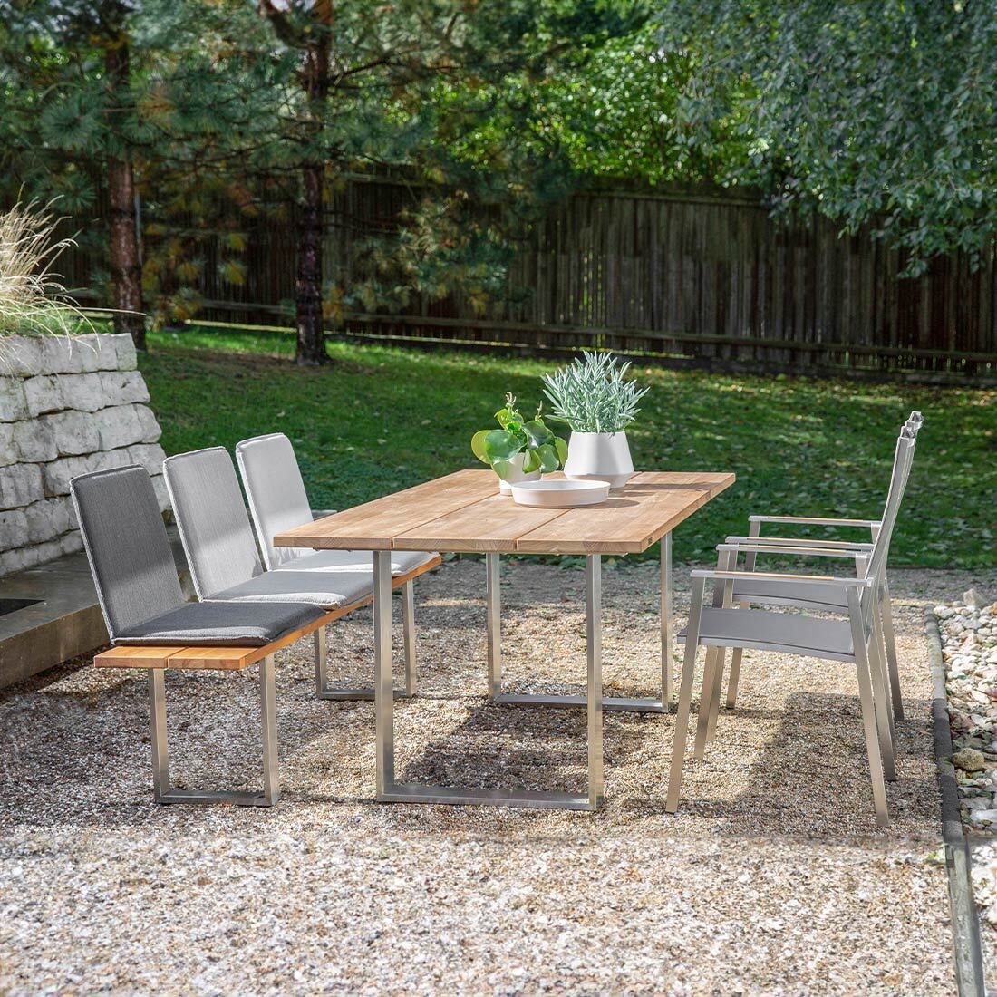 Niehoff Noah Gartentisch 180x95cm Edelstahl/Teak Silber/Natur