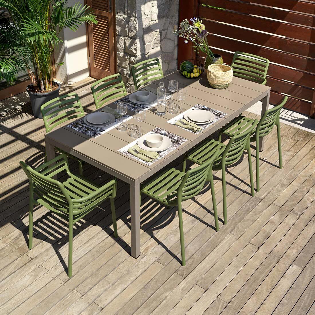 Nardi Doga Gartenmöbel-Set XL (8 Plätze) Tisch 210/280x100cm Agave