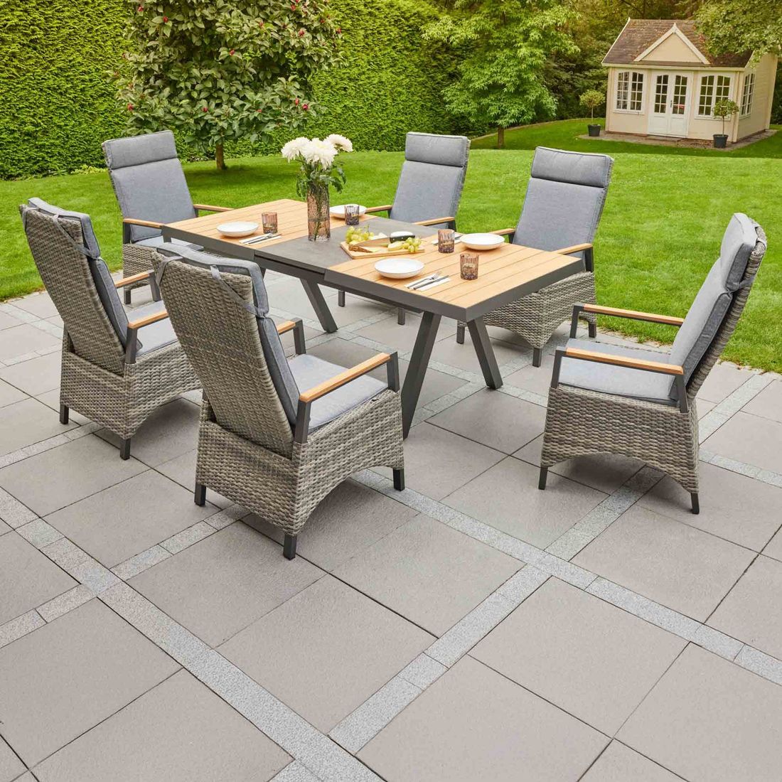 LC Garden Keramo Gartenmöbel-Set L verstellbar (6 Plätze) Tisch 160/210x100cm Anthrazit/Naturgrau