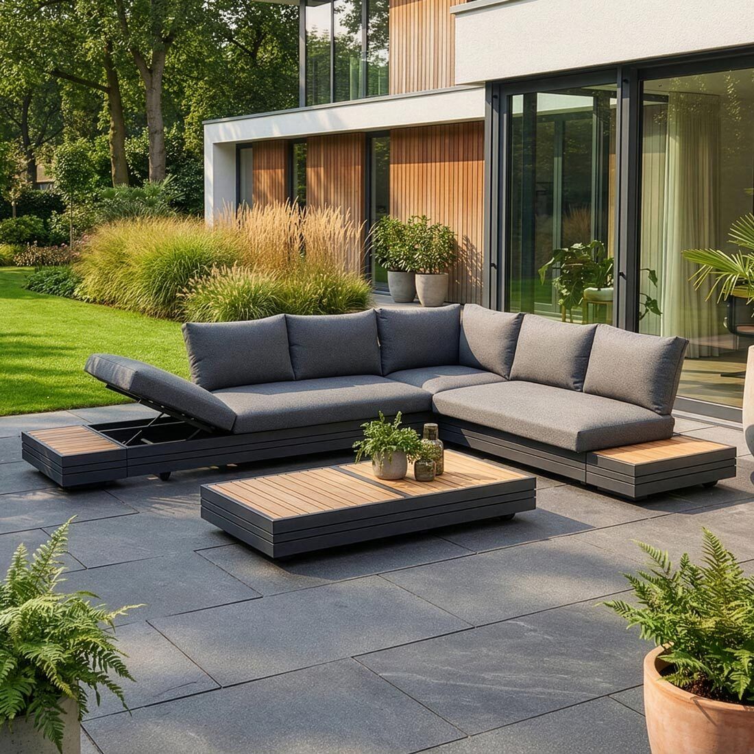Zebra Cubo Neo Ecklounge inkl. Loungetische Aluminium/Sunproof Graphite/Sutton Grey