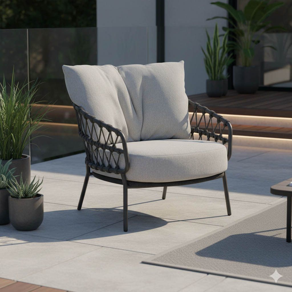 4Seasons Calpi Loungesessel Edelstahl/Rope Anthrazit/Hellgrau