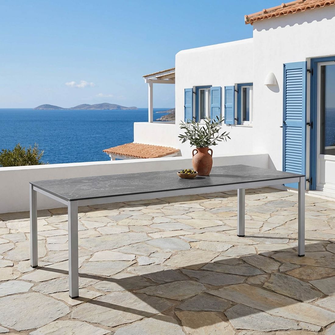 Kettler Cubic Gartentisch 220x95cm Aluminium/HPL Silber/Dunkel Marmor Silber