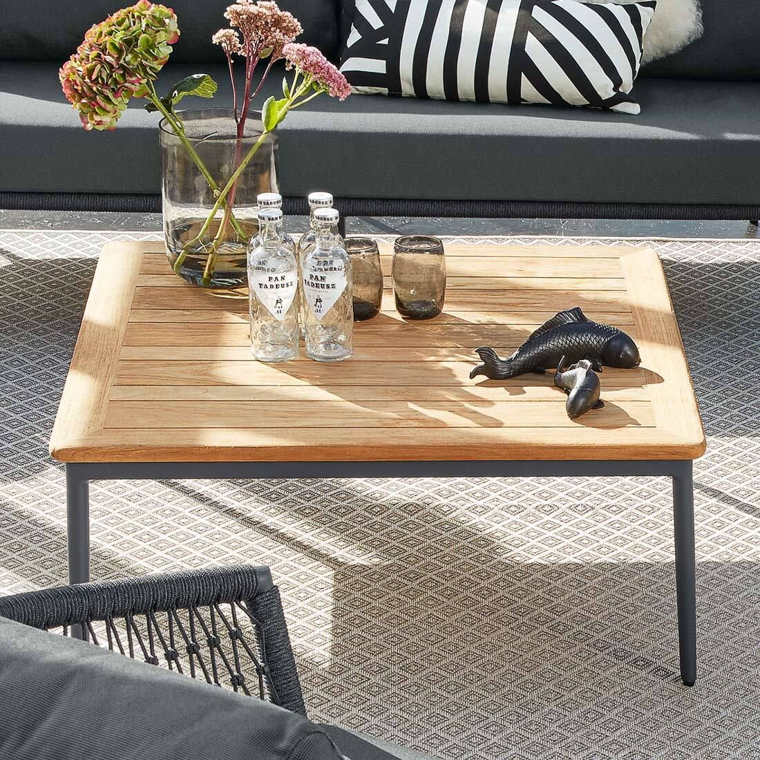 Musterring Menorca Loungetisch 89x89cm Aluminium/Teak Anthrazit/Natur