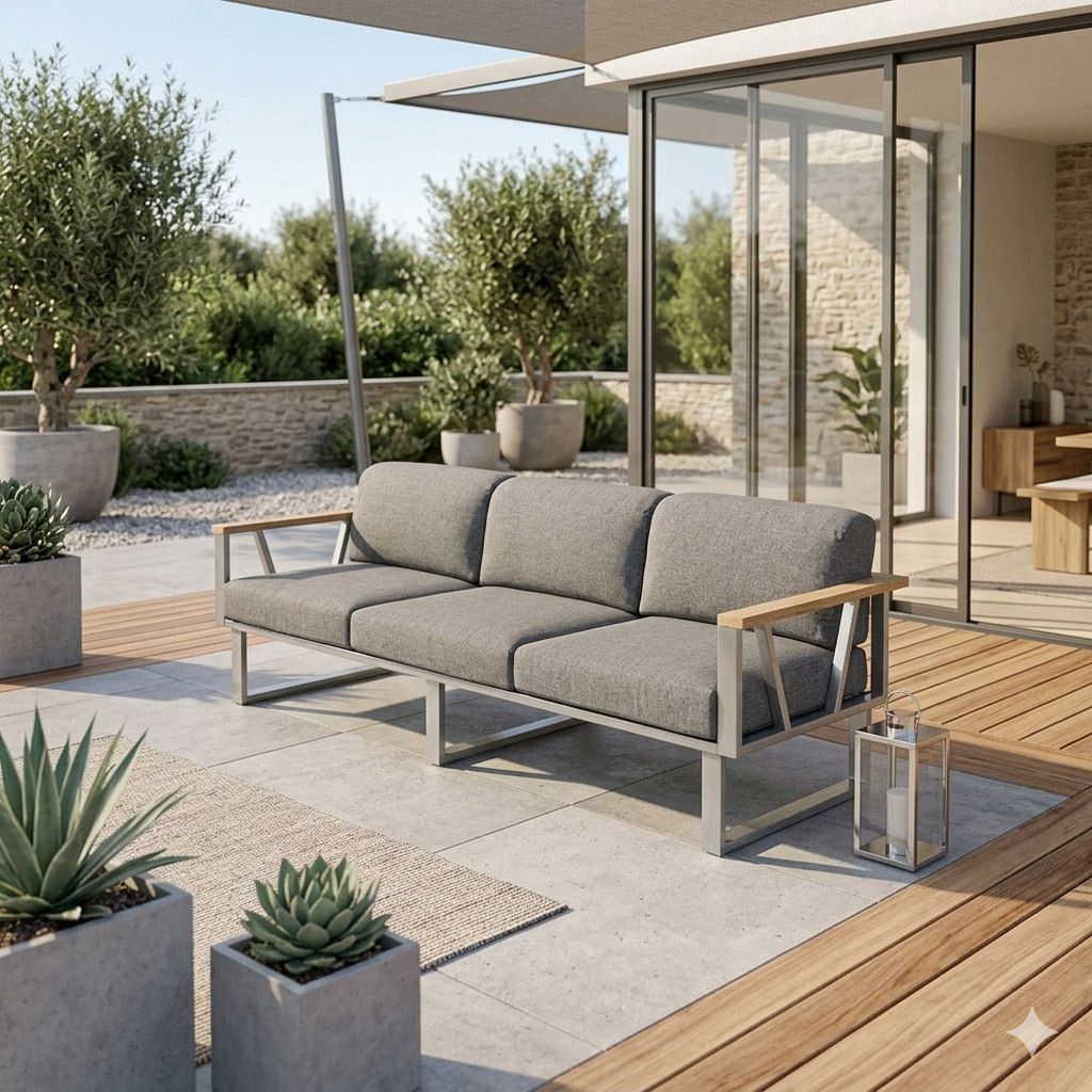 Zebra Belvedere Gartenloungesofa Edelstahl/Tuvatextil Silber/Tweed