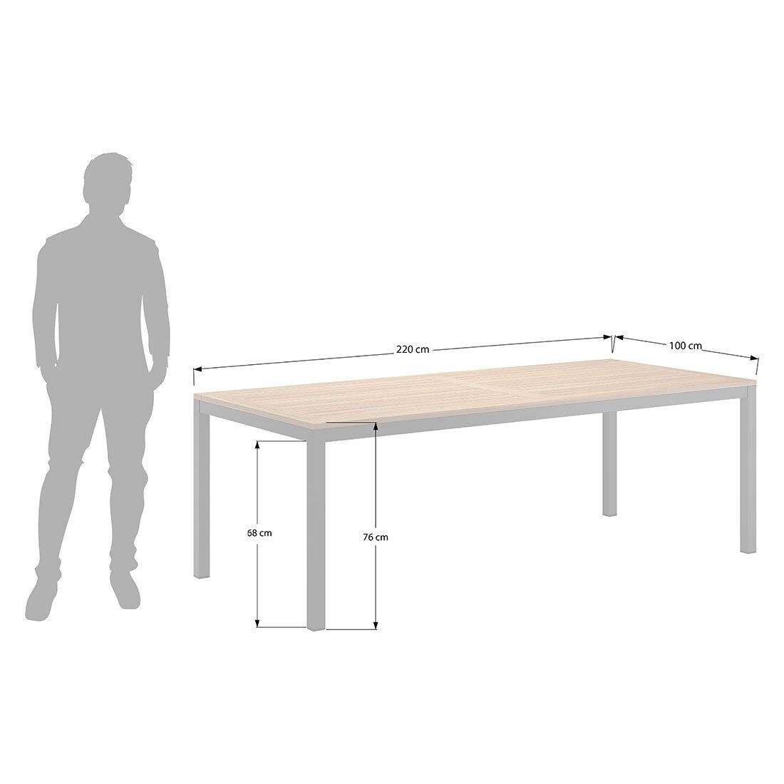 OUTLIV. Gartentisch 220x100cm Alumininum/Teak Anthrazit/Natur