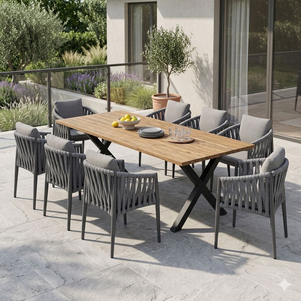 OUTLIV. Lena Gartenmöbel-Set XL (8 Plätze) Tisch 240x100cm Anthrazit
