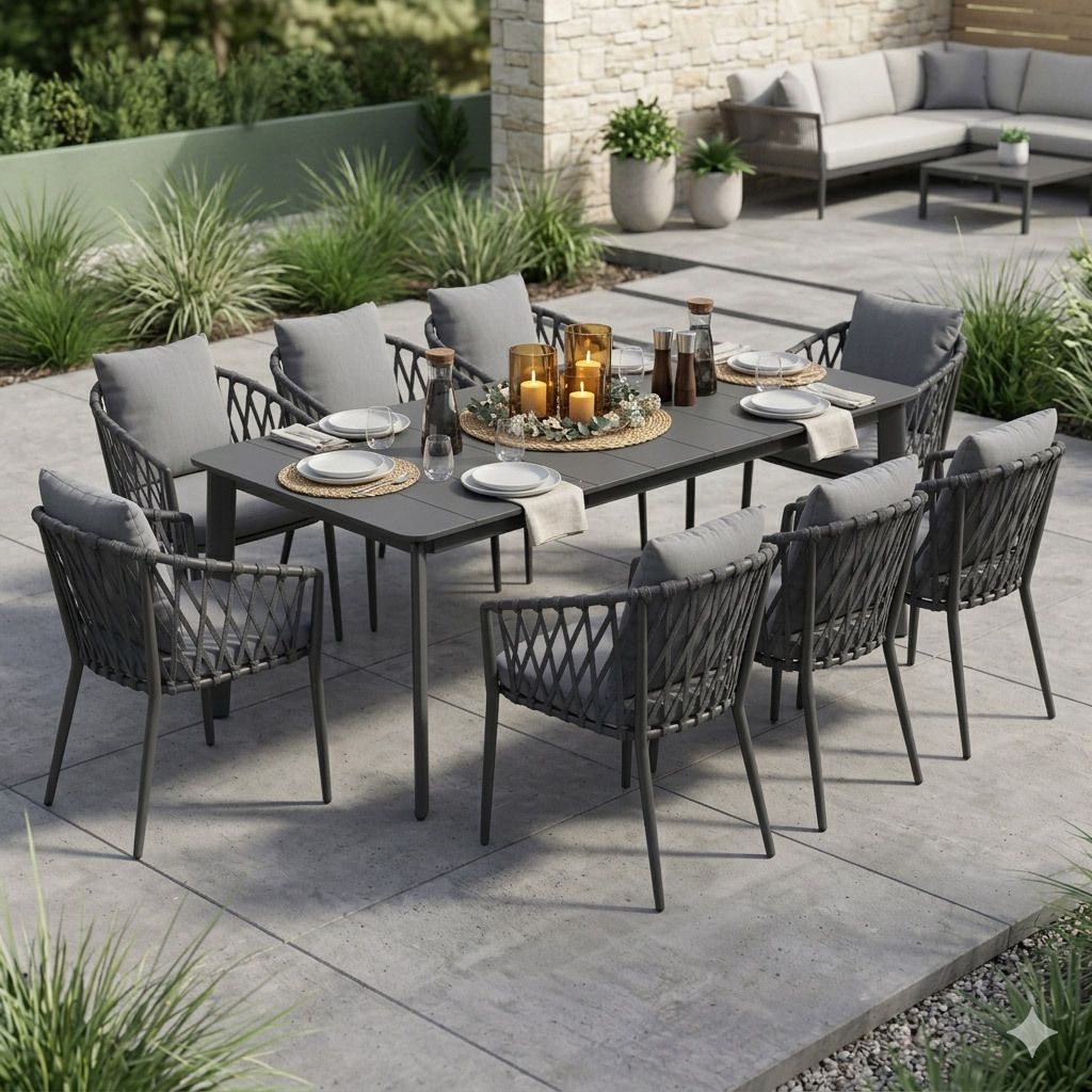 LC Garden Sunrepo Gartenmöbel-Set XL (8 Plätze) mit OUTLIV. Tisch 220x100cm Anthrazit/Dunkelgrau