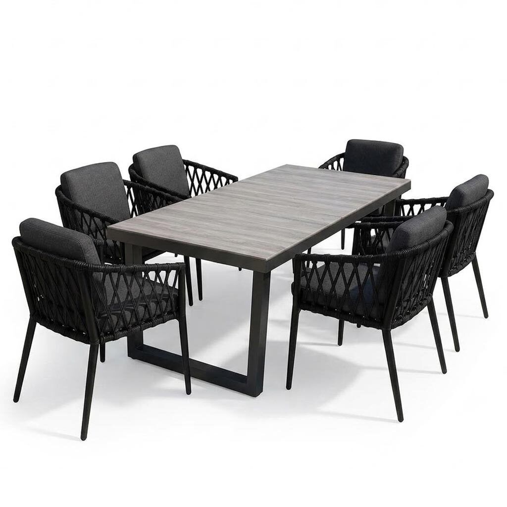 OUTLIV. Cairns Gartenmöbel-Set L (6 Plätze) mit LC Garden Tisch 200x100cm Anthrazit/Dunkelgrau