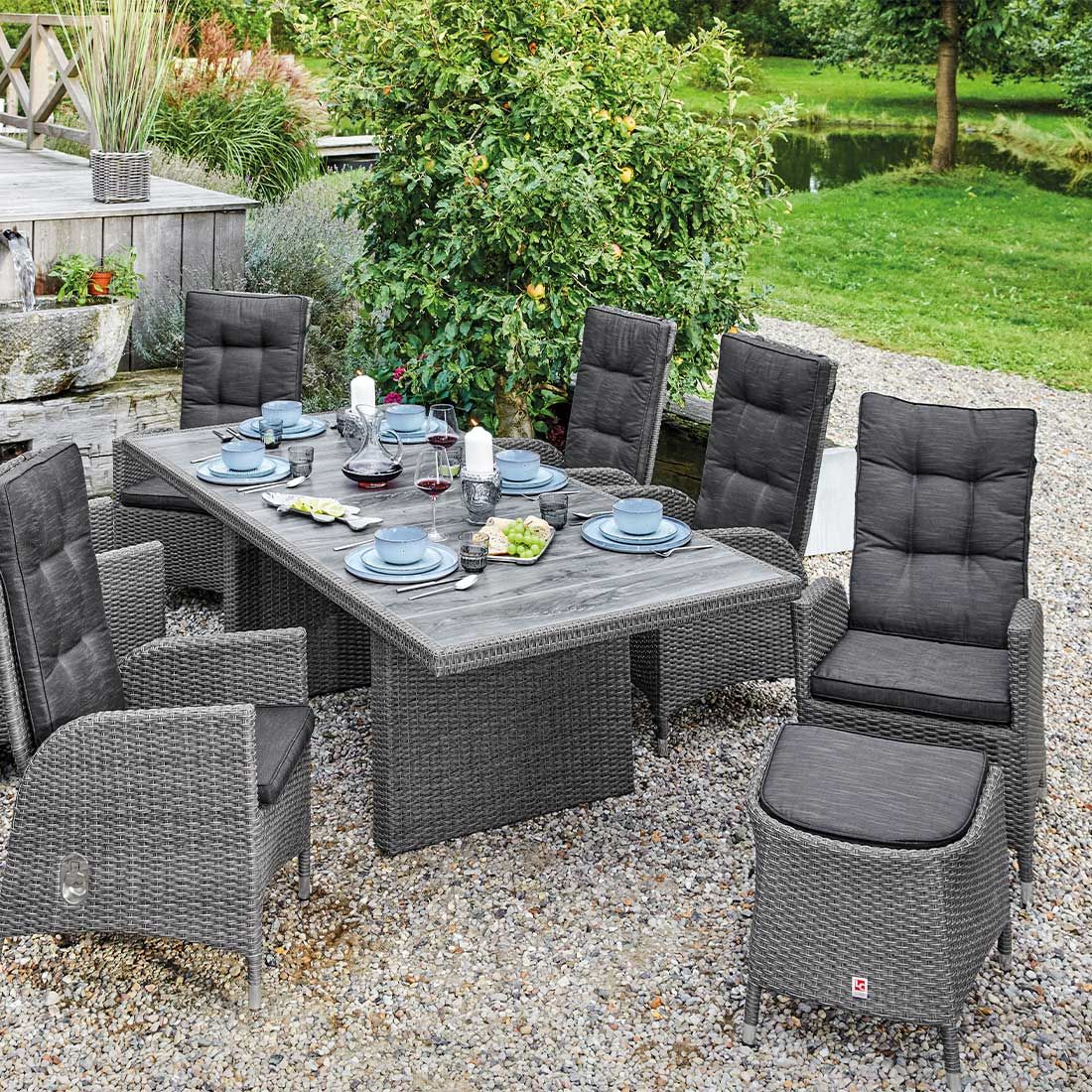 LC Garden Barcelona Gartensessel verstellbar Geflecht mit Sitz- und Rückenkissen Grau Mix/Schwarz