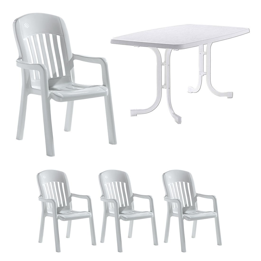 Sieger Comtesse Sitzgruppe Stapel 5tlg Tisch 150x90cm