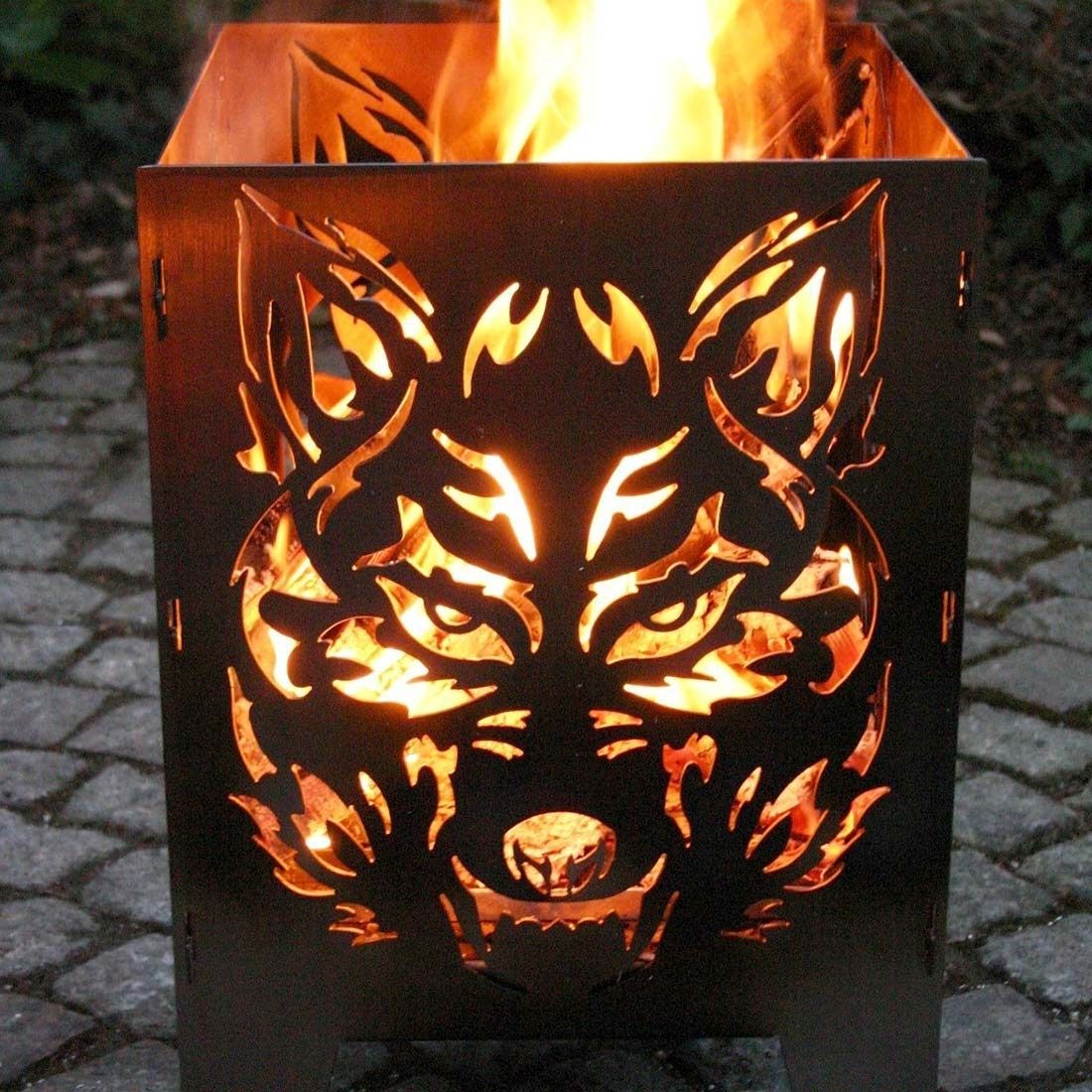 SvenskaV Wolf Feuerkorb Rohstahl 35,5x37,0x75 cm