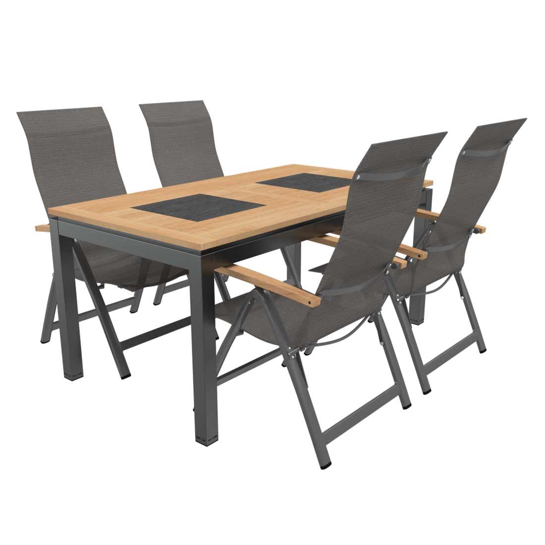OUTLIV. Davos Gartenmöbelset 5-teilig Klappsessel mit Linz Tisch 160x88 cm
