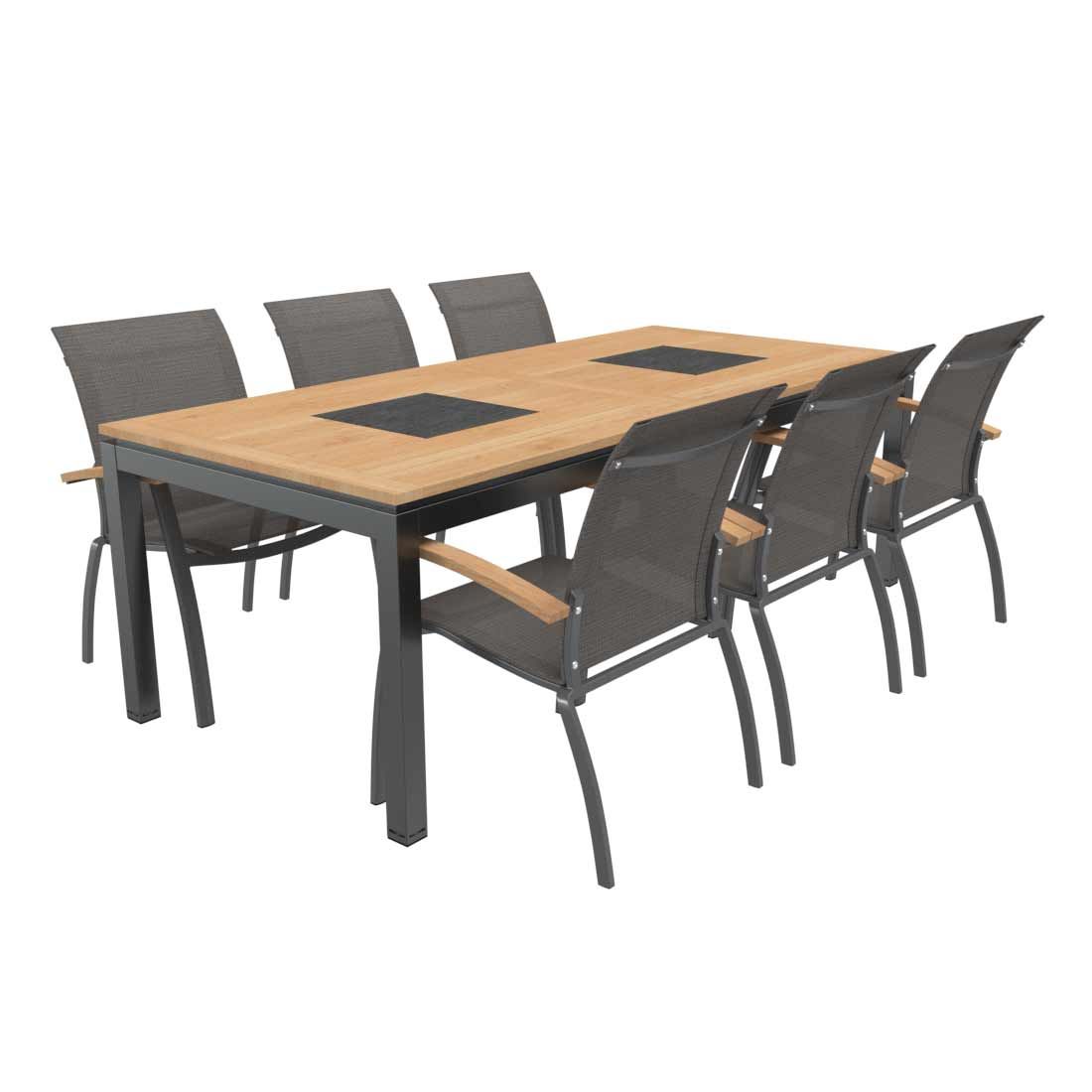 OUTLIV. Davos Gartenmöbelset 7-teilig Stapelsessel mit Linz Tisch 220x100 cm