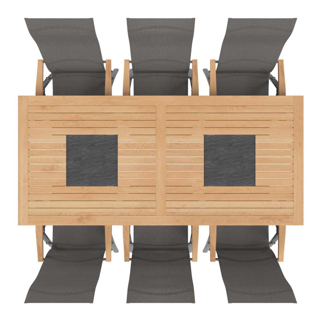 OUTLIV. Davos Gartenmöbelset 7-teilig Klappsessel mit Linz Tisch 220x100 cm
