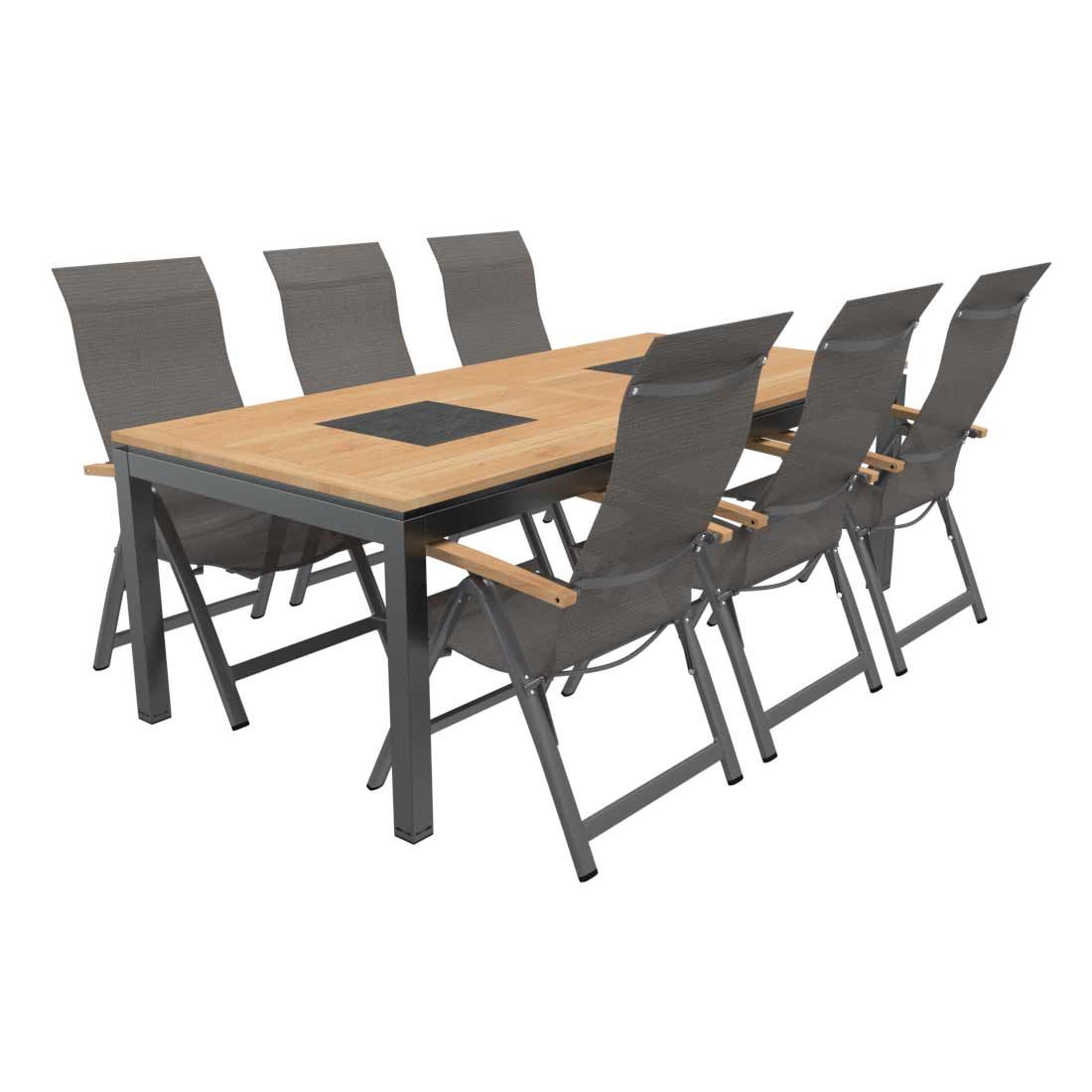 OUTLIV. Davos Gartenmöbelset 7-teilig Klappsessel mit Linz Tisch 220x100 cm