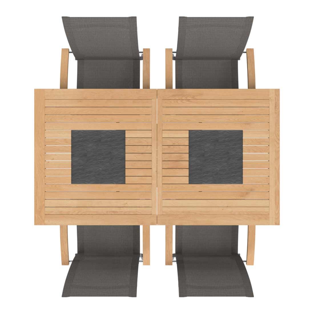 OUTLIV. Davos Gartenmöbelset 5-teilig Stapelsessel mit Linz Ausziehtisch 180/240x100 cm