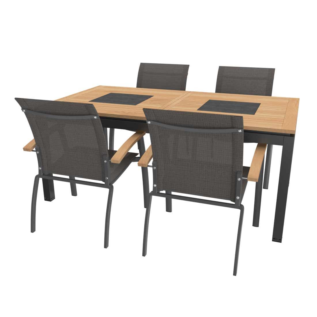 OUTLIV. Davos Gartenmöbelset 5-teilig Stapelsessel mit Linz Ausziehtisch 180/240x100 cm