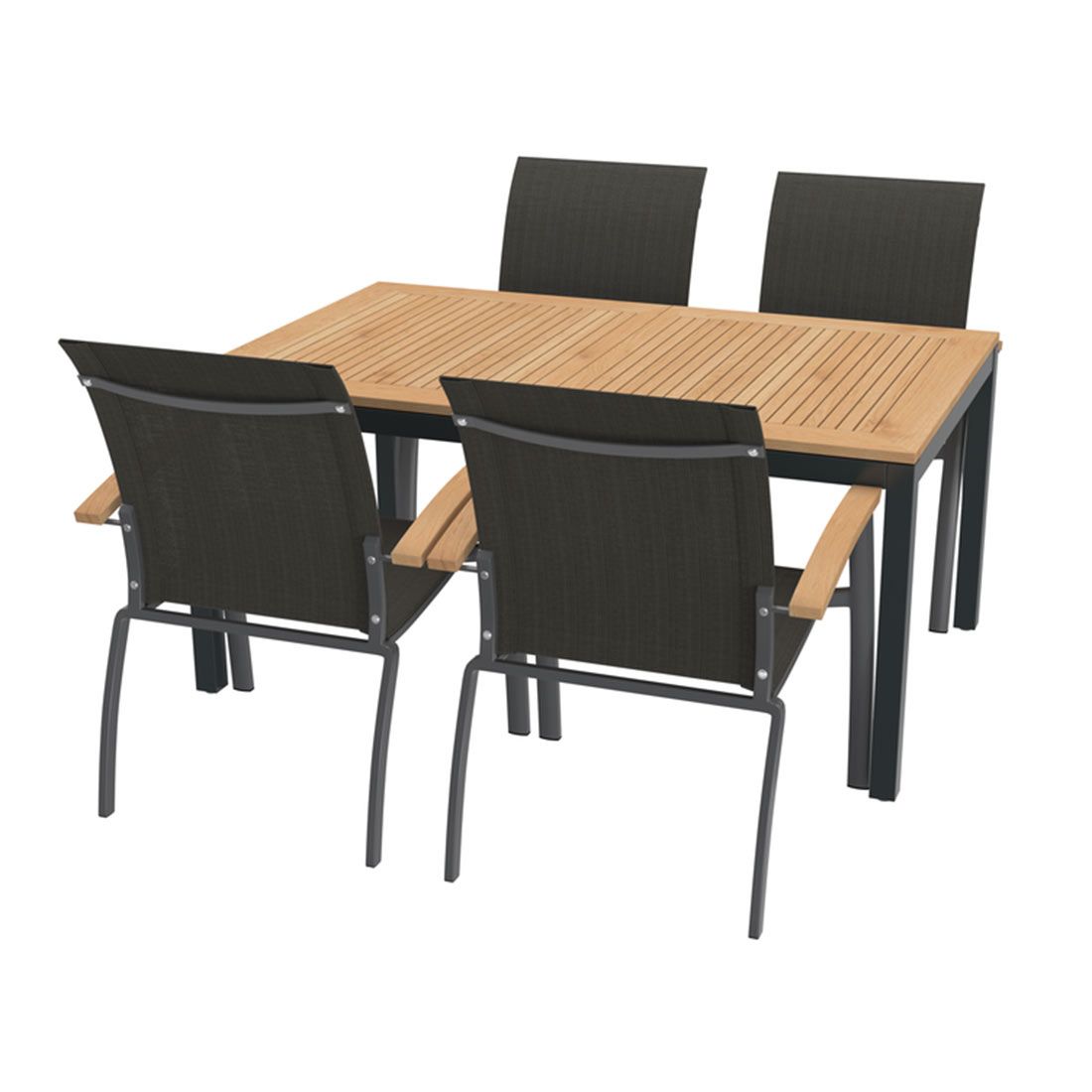 OUTLIV. Davos Gartenmöbelset 5-teilig Stapelsessel mit Alpha Ausziehtisch 150/210x90 cm