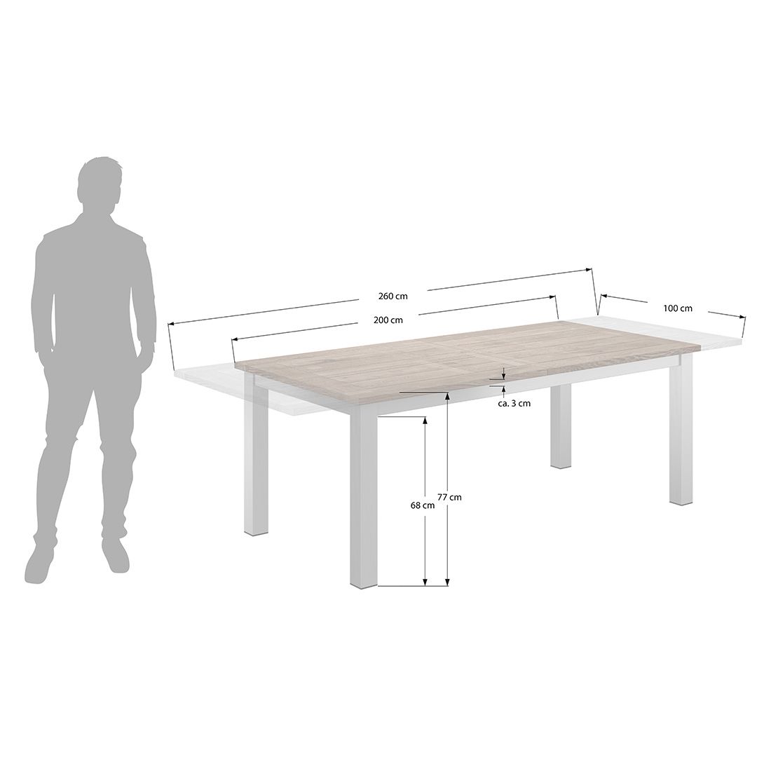 OUTLIV. Tampa Ausziehtisch 200/260x100 Edelstahl/Teak