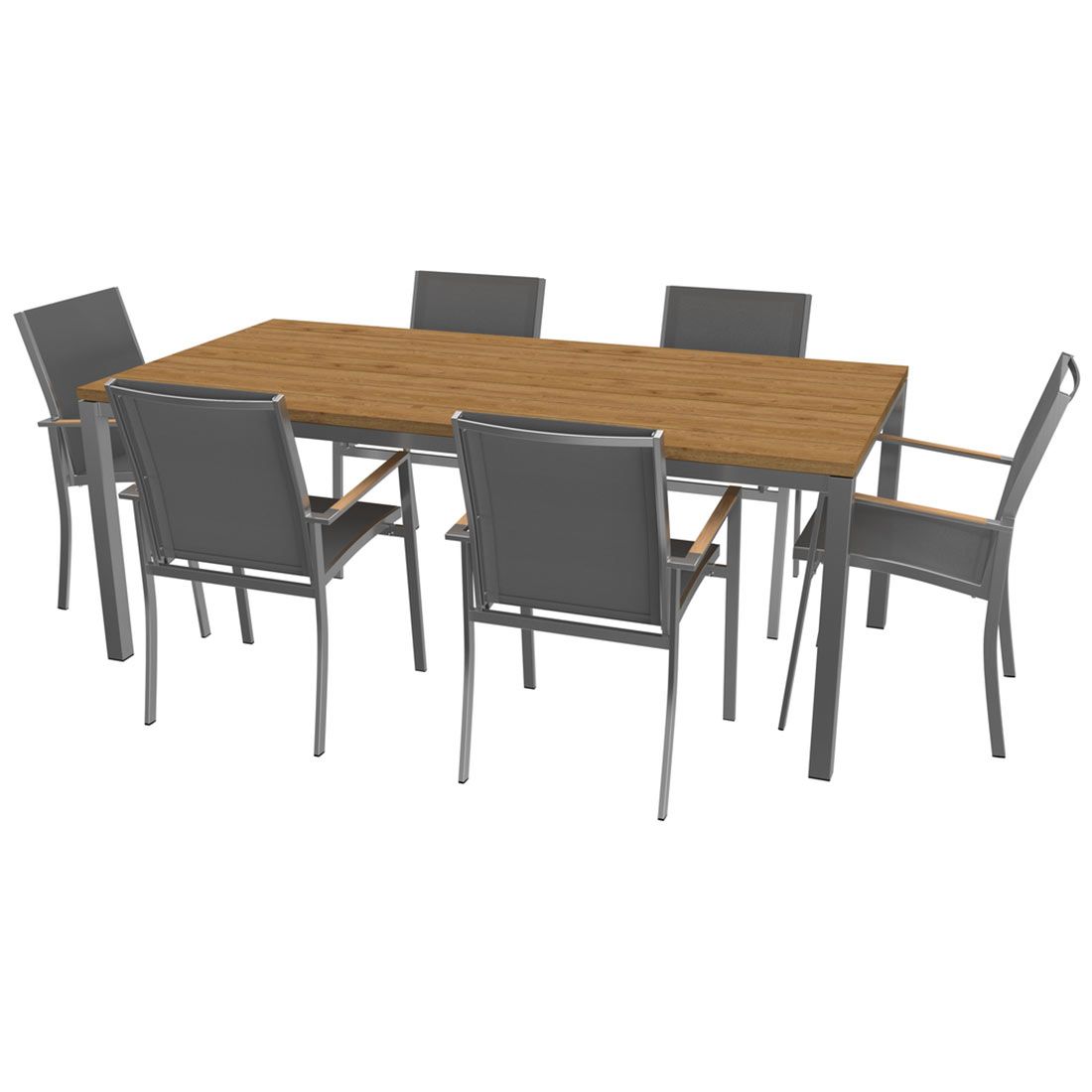 OUTLIV. Oviedo Gartenmöbelset 7-teilig Stapelsessel mit Rimini Tisch 200x100 cm