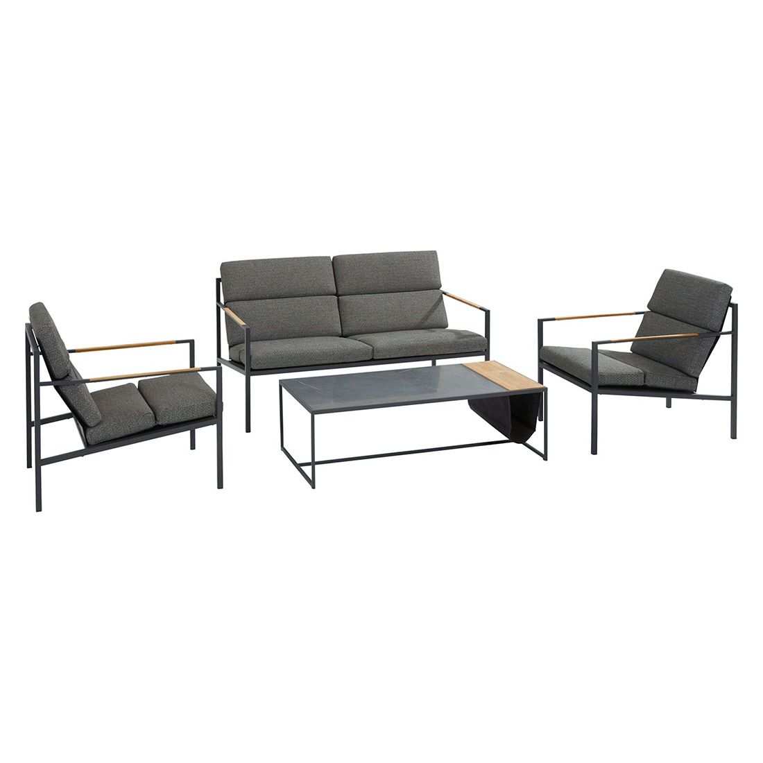Trentino Loungeset 4-tlg. Edelstahl/Stoff und Teak Armlehnen