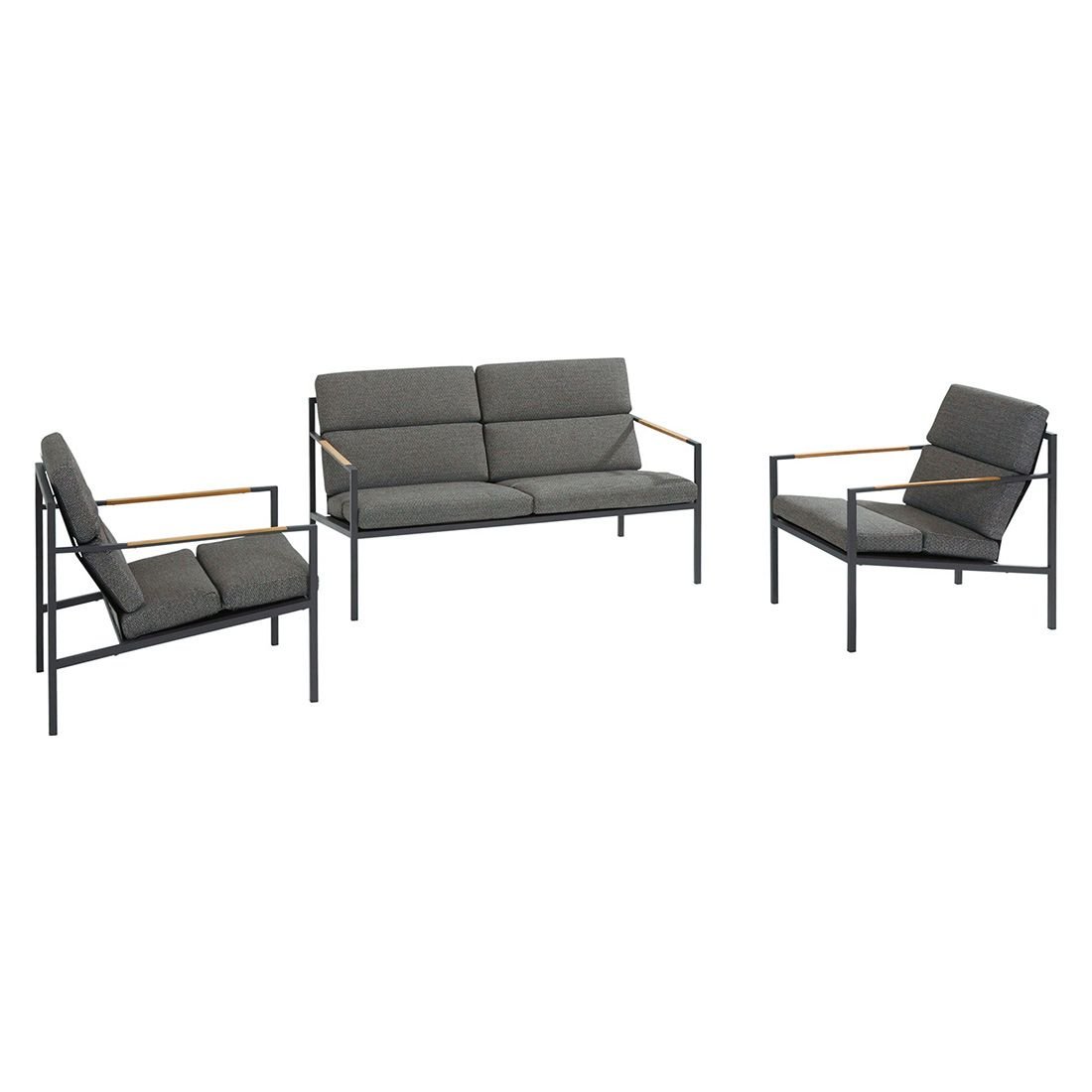Trentino Loungeset 4-tlg. Edelstahl/Stoff und Teak Armlehnen