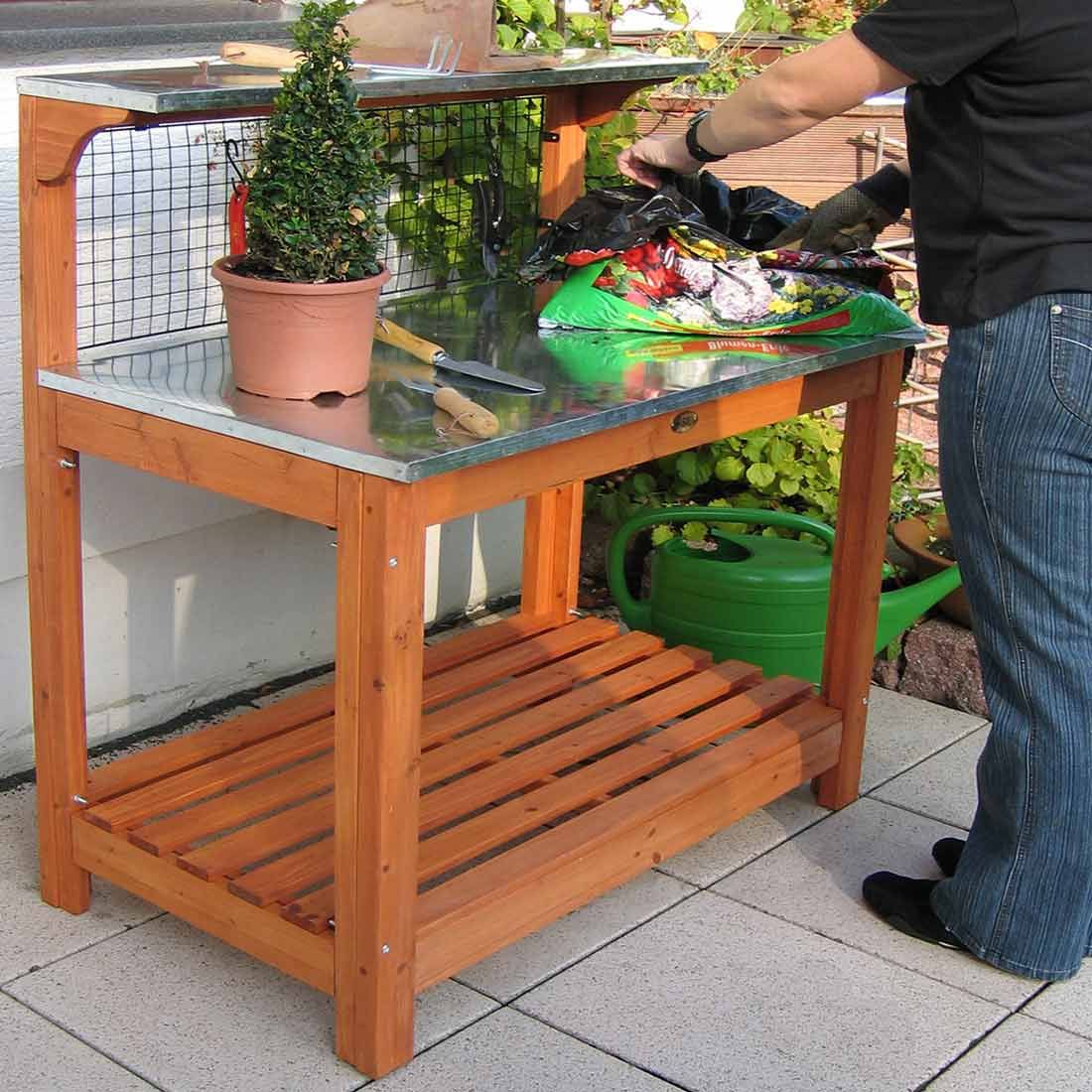 Habau Gartentisch/Pflanztisch 101x55 cm mit verzinkter Arbeitsplatte