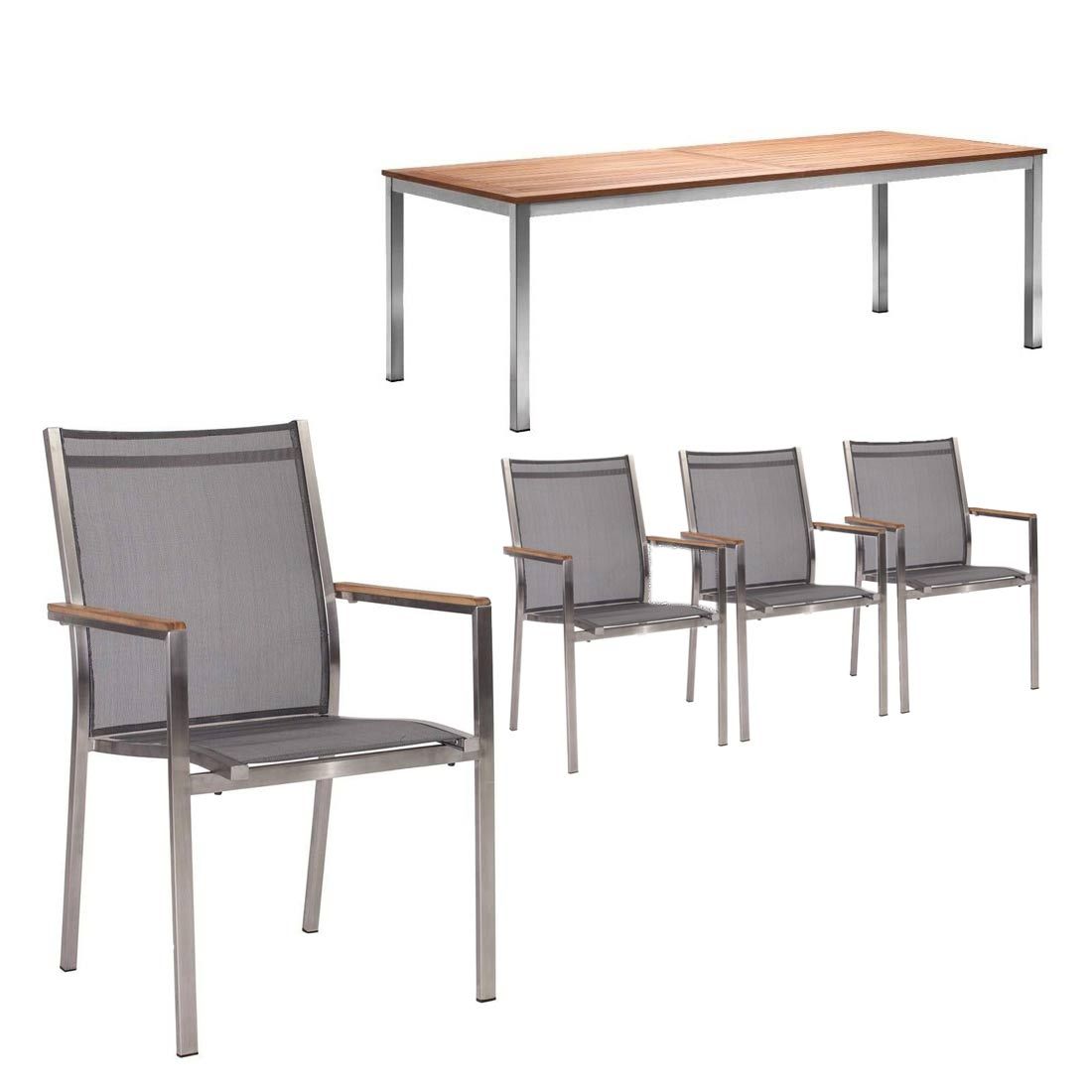 Stern Cardiff Stapelsessel 5-teiliges Gartenmöbelset mit Ausziehtisch Granada 160/210x90cm