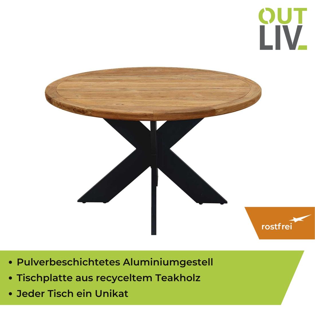 OUTLIV. Atlanta Gartentisch Aluminium/Teak