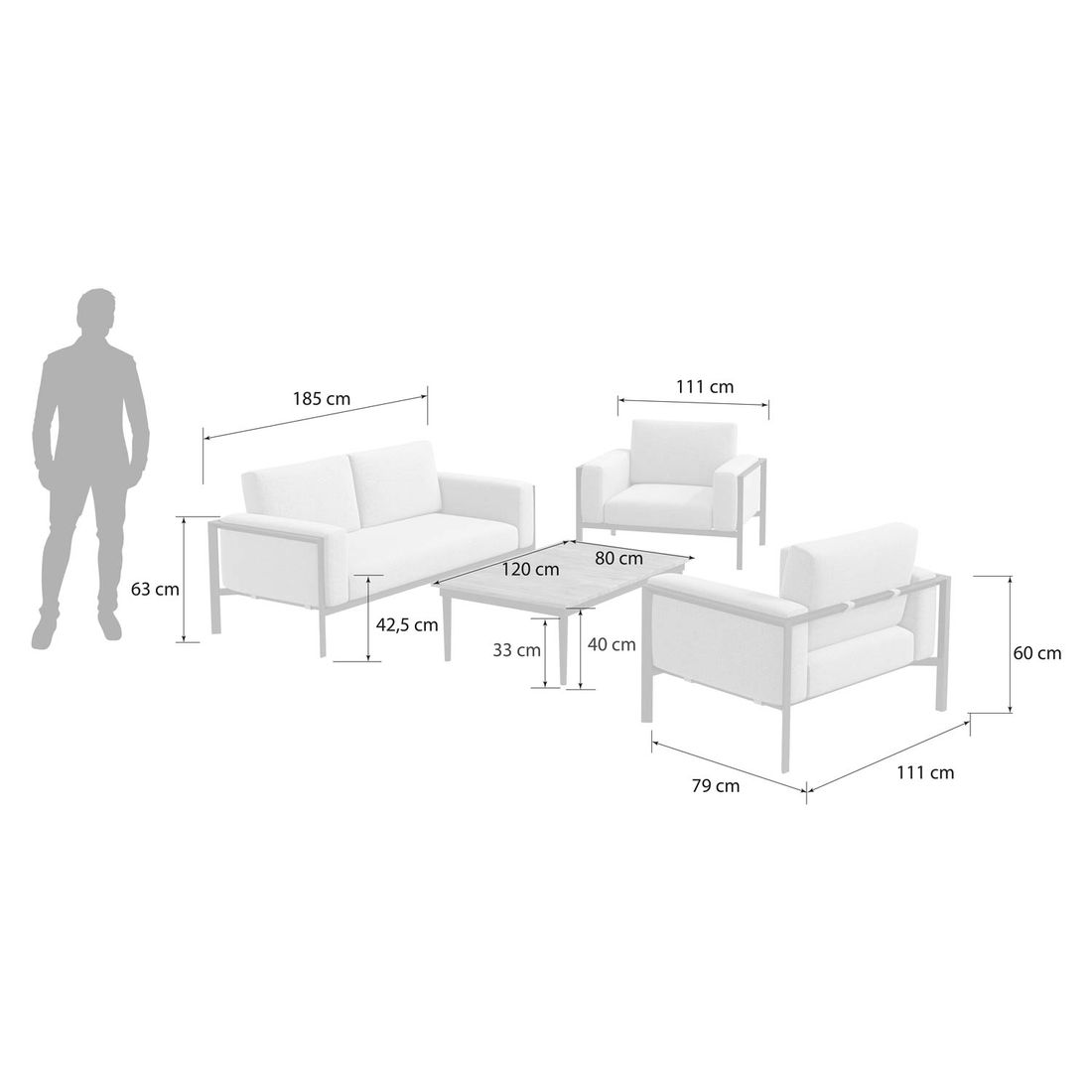 OUTLIV. Toskana Loungeset inkl. Loungetisch Aluminium/Sunproof
