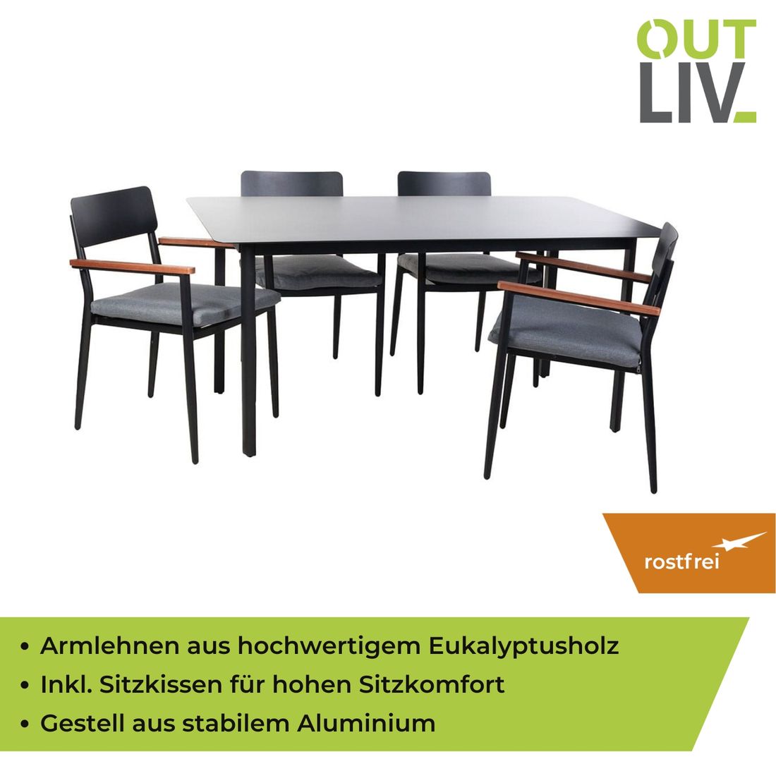 OUTLIV. Lorenzo Gartenmöbel-Set M (4 Plätze) Tisch 160x90cm