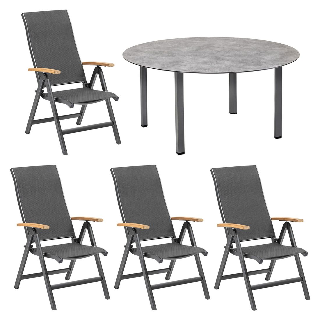Kettler Sleek Gartenmöbel-Set M verstellbar (4 Plätze) Tisch Ø160cm