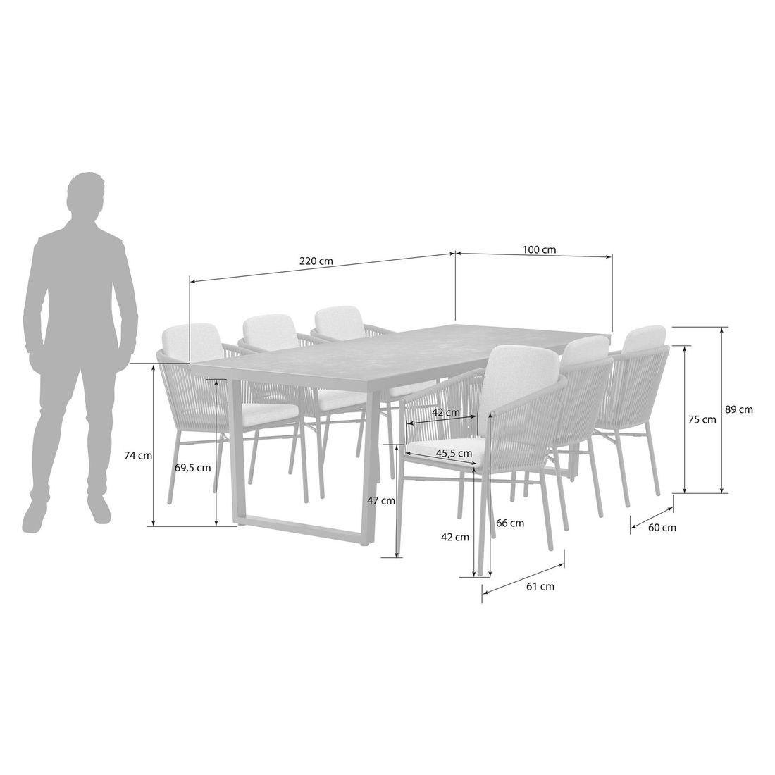 OUTLIV. Ohio Gartenmöbel-Set L (6 Plätze) Tisch 220x100cm