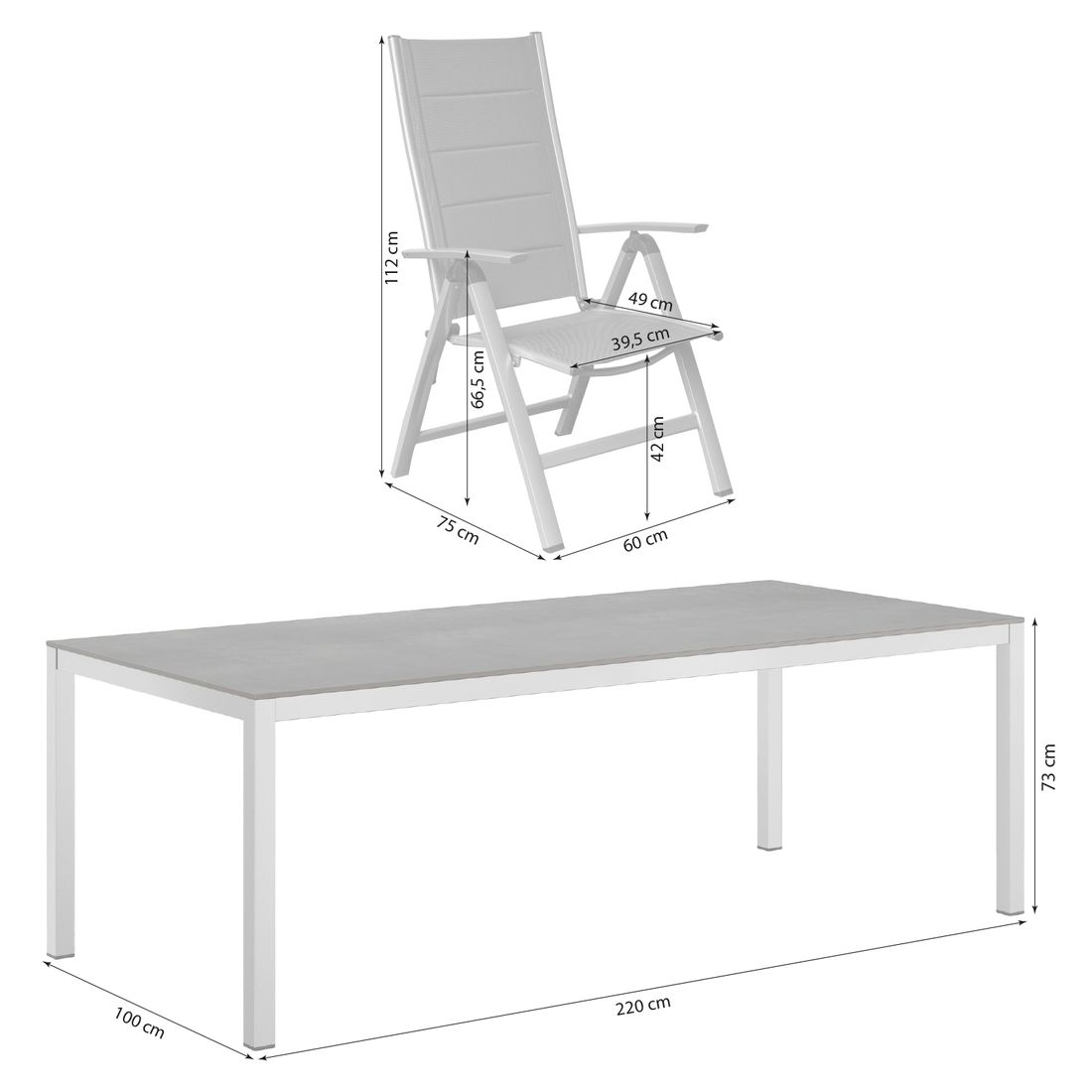 OUTLIV. Melbourne Gartenmöbel-Set XL (8 Plätze) Tisch 220x100cm