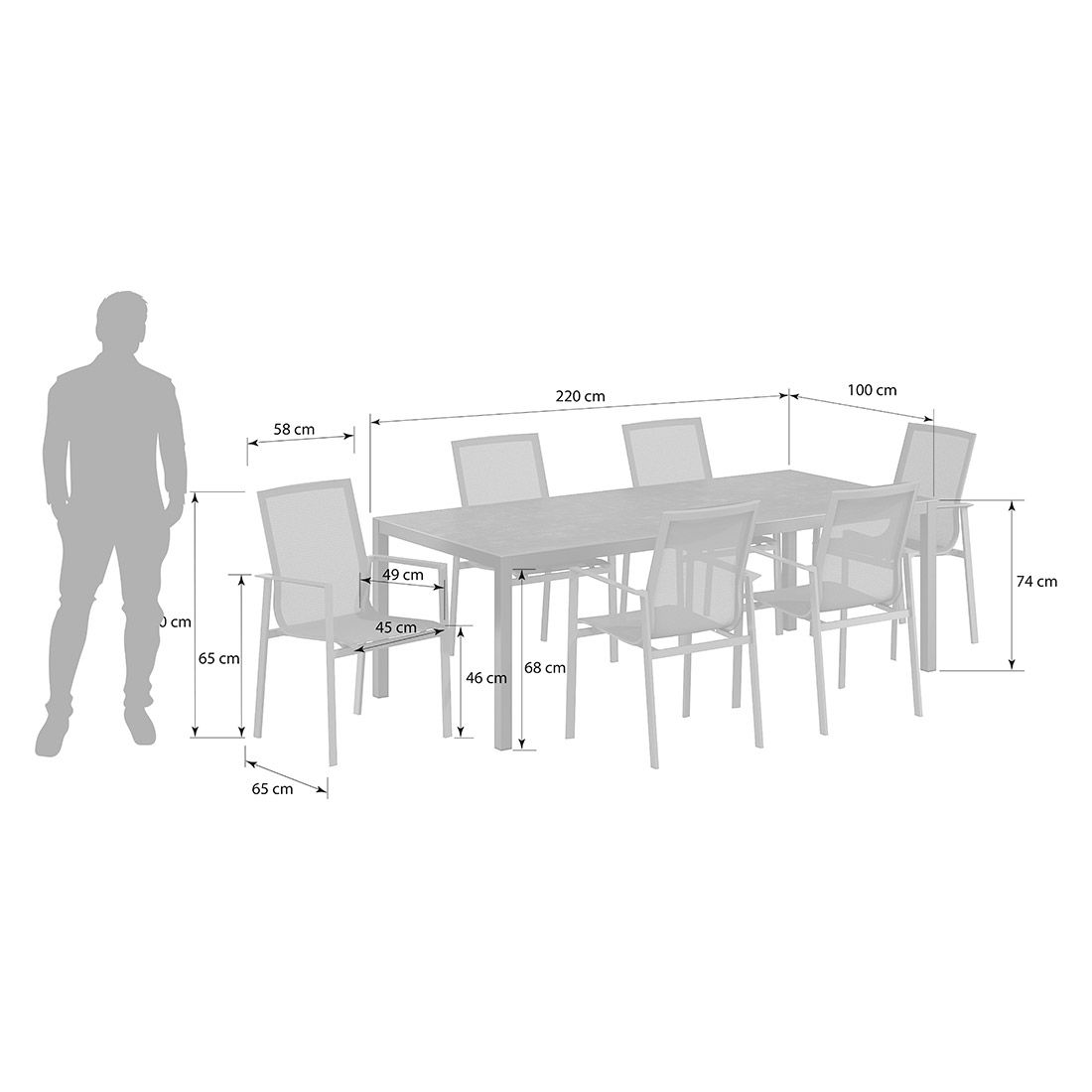 OUTLIV. Atlanta Gartenmöbel-Set L (6 Plätze) Tisch 220x100cm