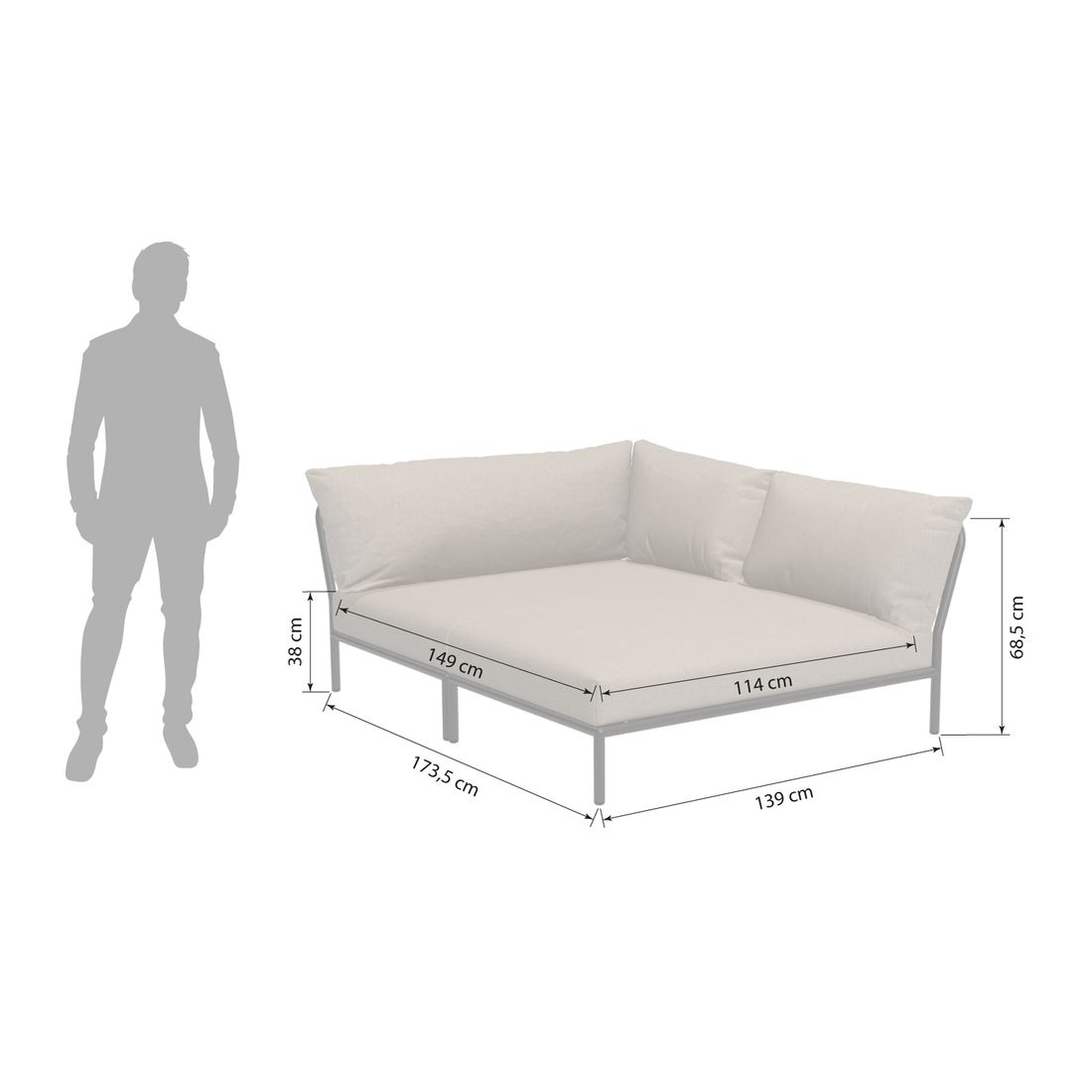 Houe Level 2 Cozy Eck-/Endmodul Aluminium/Sunbrella