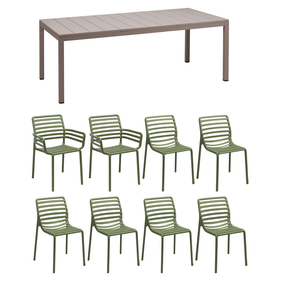 Nardi Doga Gartenmöbel-Set XL (8 Plätze) Tisch 210/280x100cm