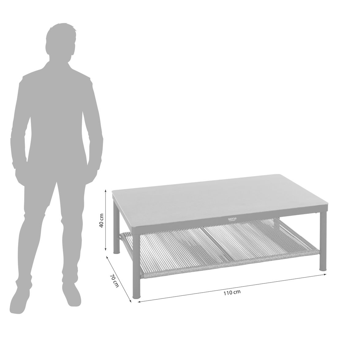 Siena Garden Kansas Loungetisch 110x70cm Aluminium/Glas
