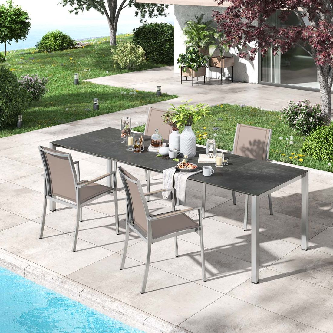 OUTLIV. Oviedo Gartenmöbel-Set M (4 Plätze) Tisch 160/217/267x92cm