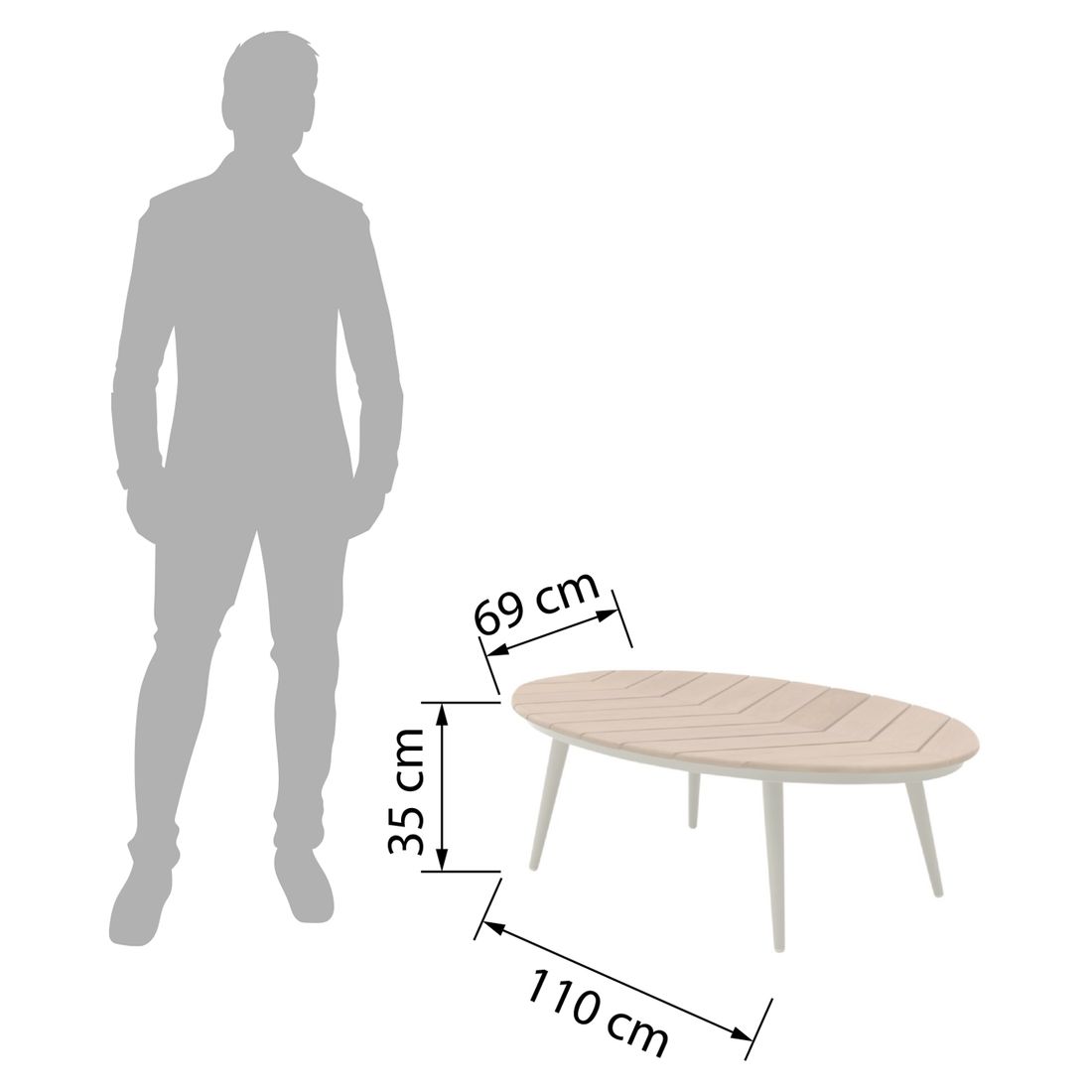 Interliving 7015 Loungetisch 110x69cm Aluminium/Teak