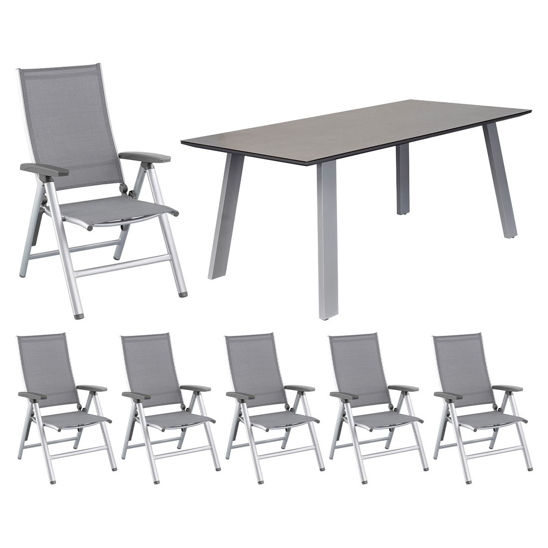 Kettler Cirrus Gartenmöbel-Set L verstellbar (6 Plätze) mit OUTLIV. Tisch 180x90cm