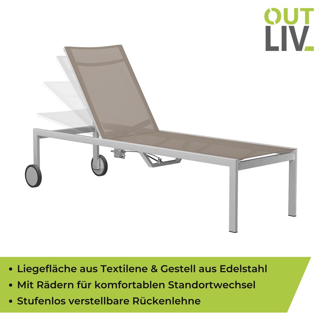 OUTLIV. Oviedo Gartenliege verstellbar Edelstahl/Textilene