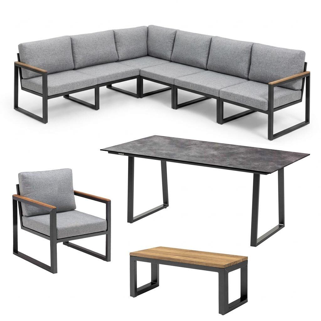 Kettler Ocean Skid Dininglounge Tisch 160x95cm Aluminium/Olefin