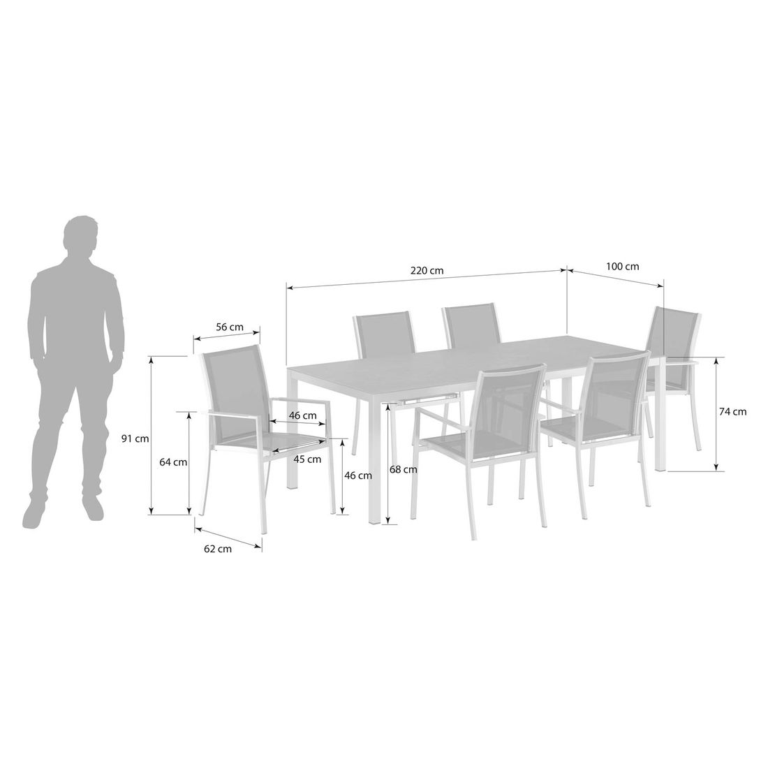 OUTLIV. Oviedo Gartenmöbel-Set 7-tlg. Tisch 220x100cm