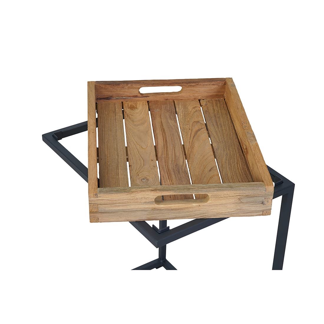 OUTLIV. Tray Beistelltisch 46x30cm Stahl/Teak Recycelt