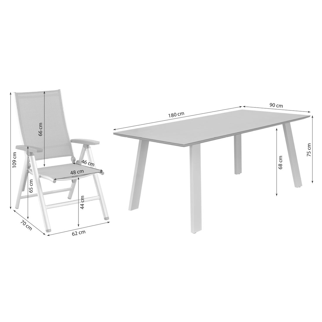 Kettler Cirrus Gartenmöbel-Set L verstellbar (6 Plätze) mit OUTLIV. Tisch 180x90cm